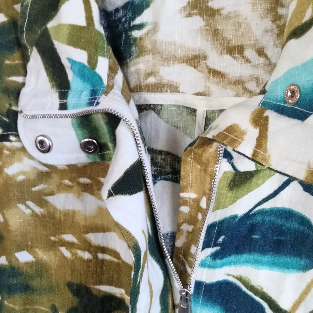 Chico's Size 3 US 16 / 18 Tropical Print Jacket 100% Linen 3/4 Sleeve Multi